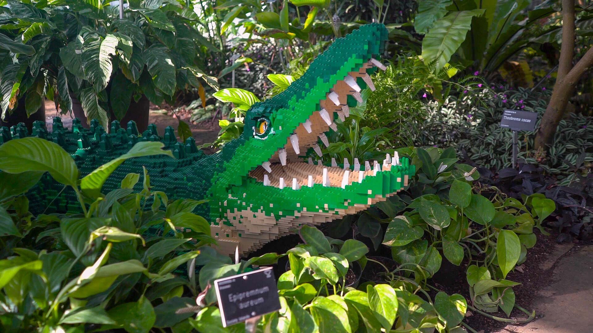 Ein Krokodil aus Klemmbausteinen im Abenteuermuseum Odysseum in Köln-Kalk 