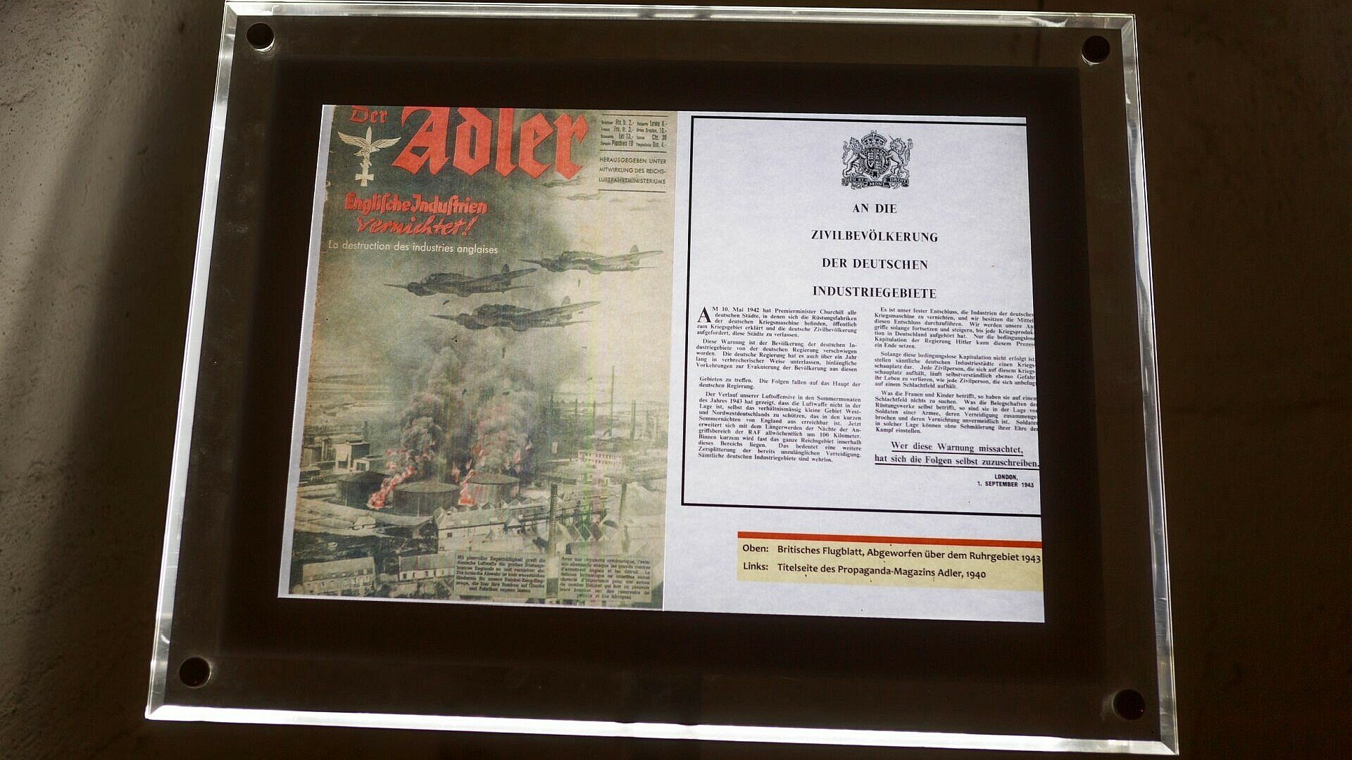 Alte Bilder zur Kriegspropaganda in Deutschland und England im „Röhrenbunker“ Köln